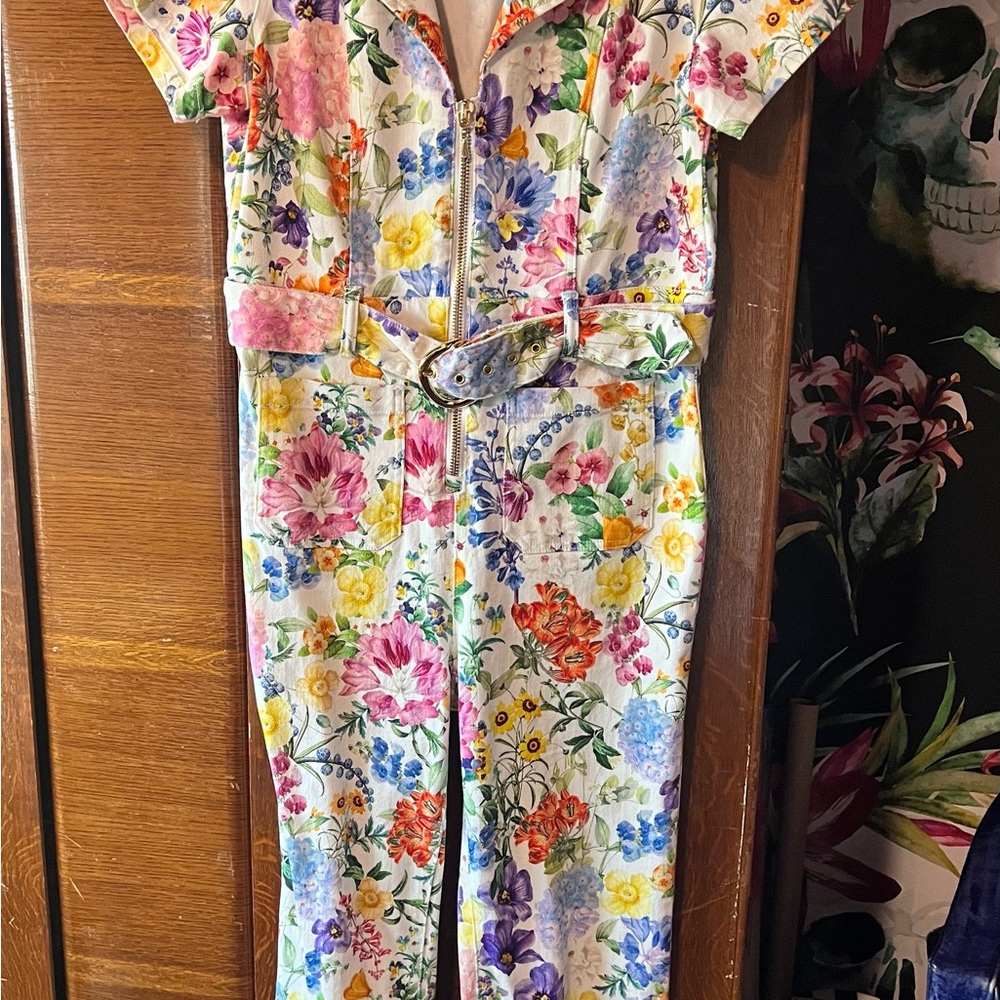 Show Me Your MuMu Floral Zip-Front Cropped Jumpsuit in White Multi